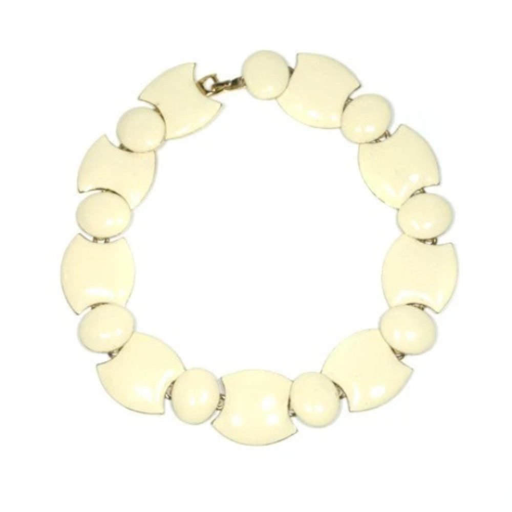 Vintage Unsigned Gold and Cream Enamel Linked Collar Necklace